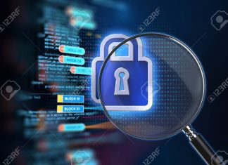 GDRP & Biometric Data: Have you given your consent? Magnifying glass on Closed Padlock 3d illustration