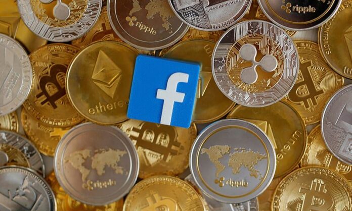 Facebook logo is seen on representations of virtual currencies in this illustration picture