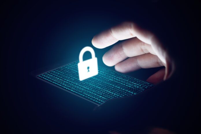 Cyber,Security,Concept,,Man,Hand,Protection,Network,With,Lock,Icon
