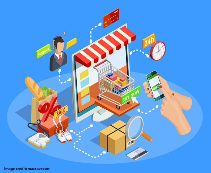 Shopping E-commerce Concept Isometric Poster