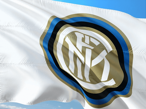 Milan, Italy, July 2022: The flag of Inter Football Club waving in