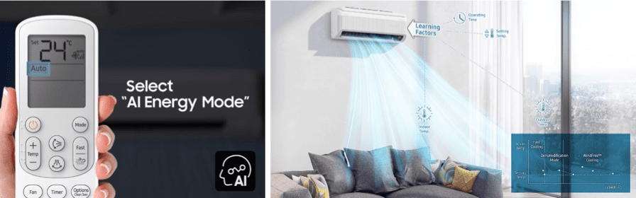 Enjoy greater energy savings with AI Energy Mode and AI Auto Cooling function