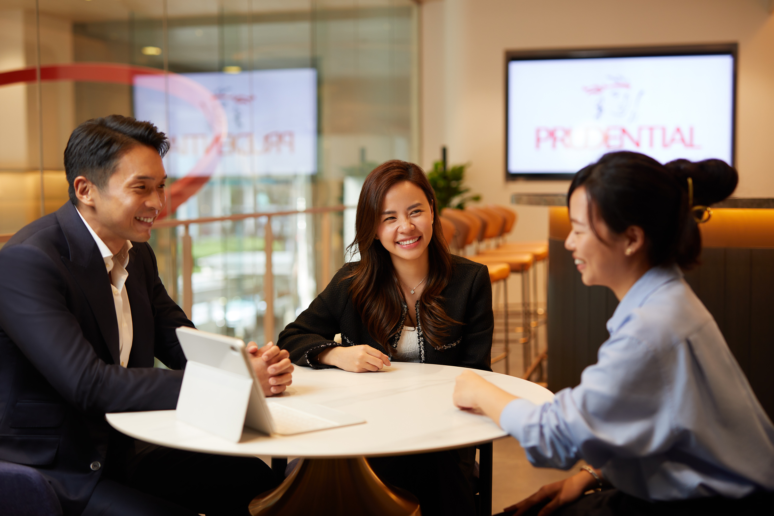 Prudential Singapore recently launched the Prudential Wealth Suite, an exclusive space for the life insurer’s Private Client Advisors such as Danny Susanto, Senior Executive Wealth Director, Prudential Financial Advisors Singapore (left) and Peiyi Tang, Master Financial Consultant, Prudential Singapore (middle), to serve the insurer’s expanding pool of high net worth customers.