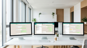 Business team managing multiple WhatsApp accounts for different markets