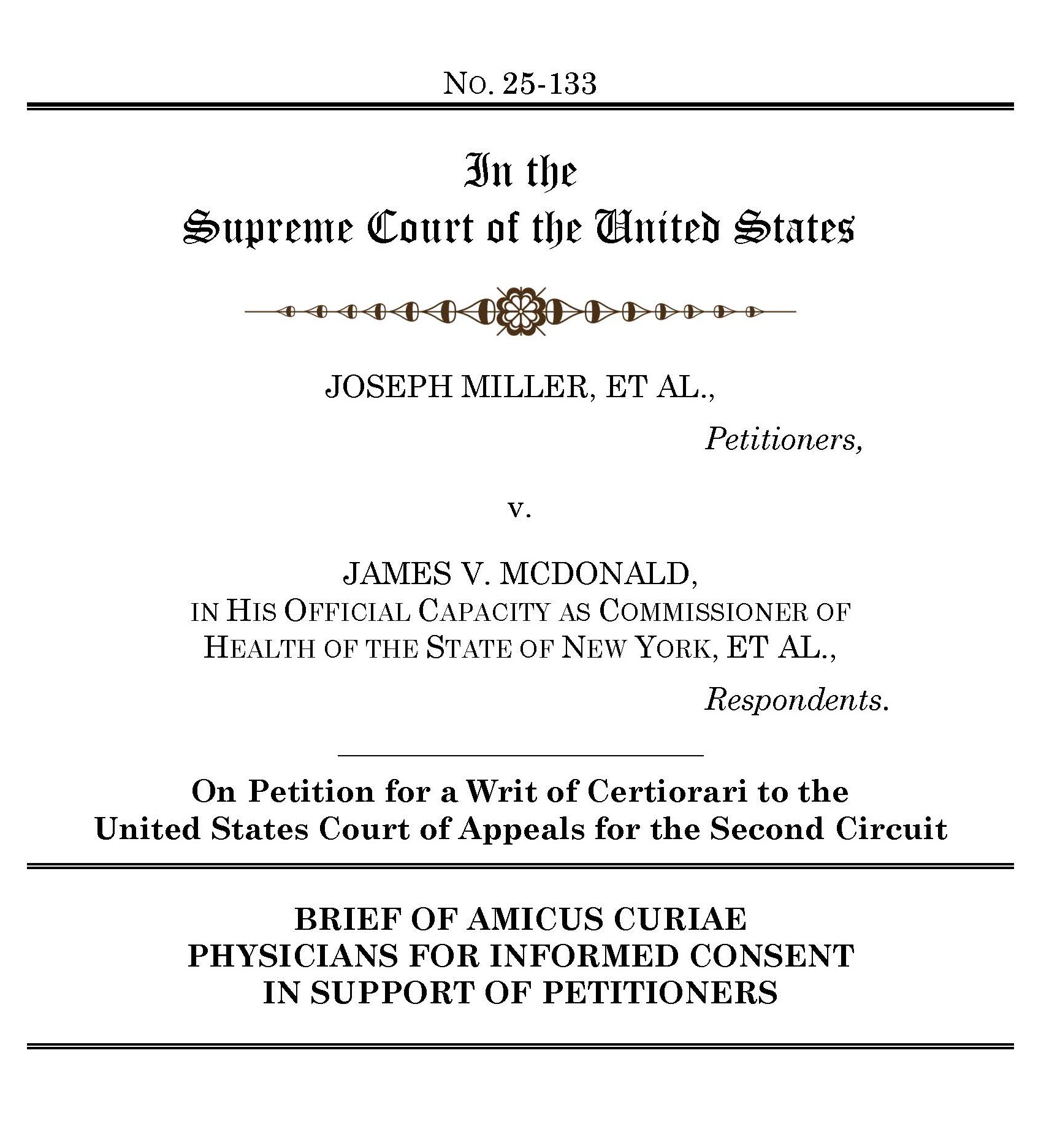 Physicians for Informed Consent Files Amicus Curiae Brief With Supreme Court of the United States to Restore Religious Exemption for Schoolchildren