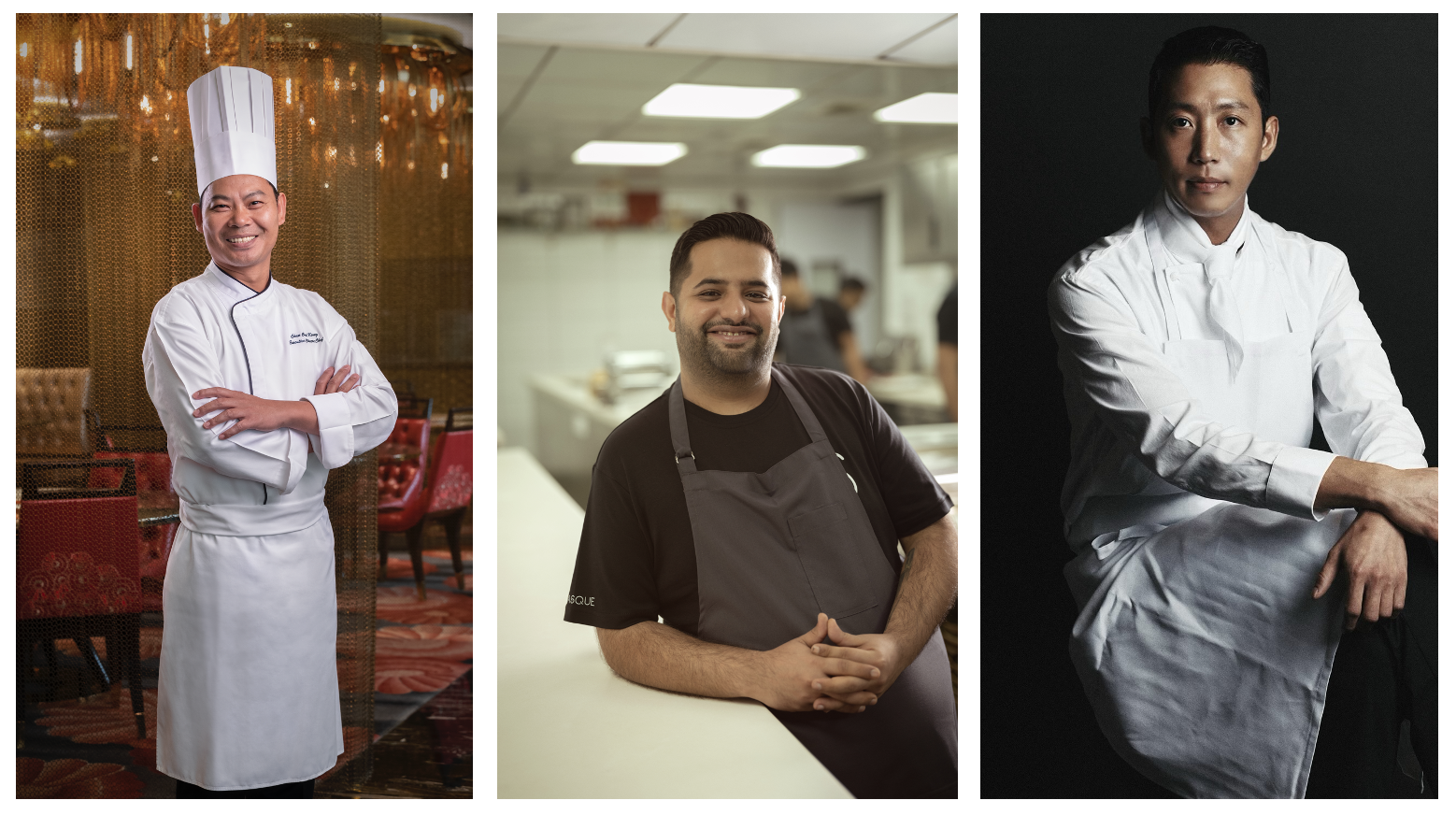 (From left) Chef Chek Keong Chan, Chef Varun Totlani, and Chef Min-Chul Kang will be leading the “Sky” category of Galaxy Macau Presents Tatler Off Menu.