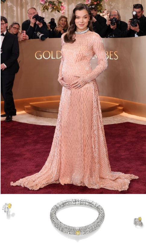 Hailee Steinfeld showcased multiple Repossi yellow diamond pieces, from the brand’s Blast High Jewellery collection and the Serti sur Vide collection