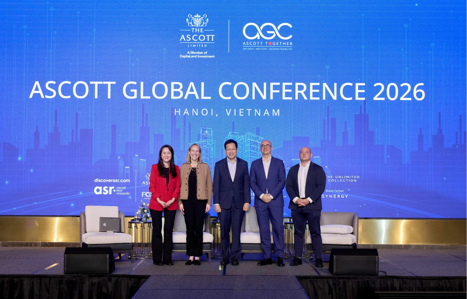 Ascott is building the technology infrastructure and people capabilities to lead in agentic commerce. Pictured at the Ascott Global Conference 2026 panel "Man versus Machine: When AI Agents Become the First Audience, How Will Ascott Convince Software Before Humans?" are (from left) Tan Bee Leng, Chief Commercial Officer, Ascott; Emily Weiss, Senior Managing Director and Global Travel Industry Lead, Accenture; Kevin Goh, Chief Executive Officer, Ascott; Professor David Bardolet, Associate Dean, APAC and Professor of Strategy, EHL; and Paul Wilson, Vice President, Hospitality, Asia Pacific, Amadeus.